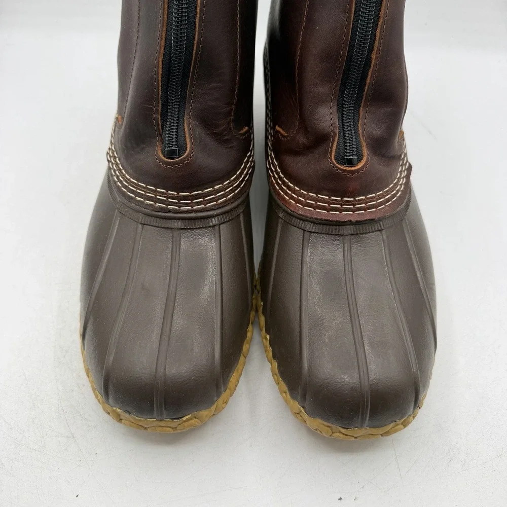 LL Bean Duck Boots Mens Sz 11 M Brown Insulated Fleece Lined Winter Front Zip